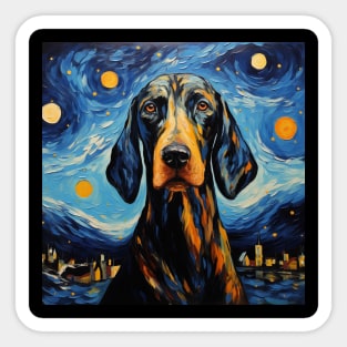 Black and Tan Coonhound Night painting Sticker